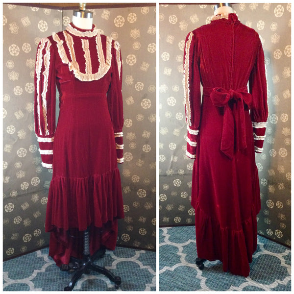 1960s Red Velvet Dress with Uneven Hem