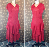 1920s Red Chiffon Dress with Handkerchief Hem
