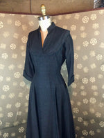 1950s Charcoal Grey Dress with Bow Back