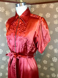 1940s Copper Satin Trapunto Dressing Gown with Train