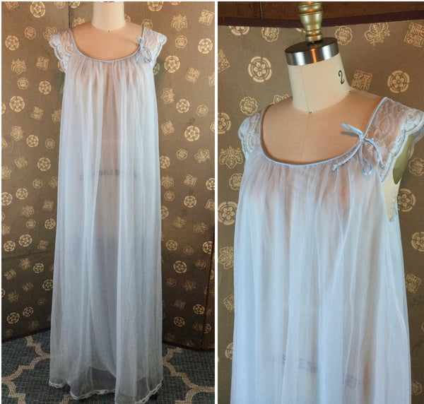 1950s / 1960s Powder Blue Chiffon Nightgown by Vanity Fair