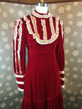 1960s Red Velvet Dress with Uneven Hem