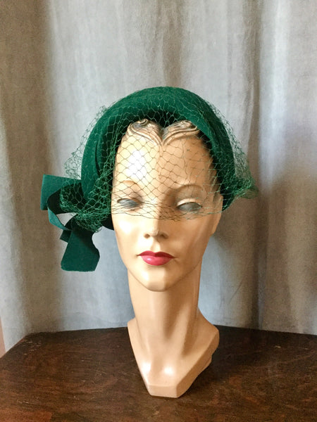 1950s Forest Green Veiled Hat