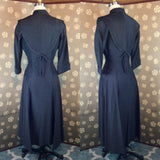 1950s Charcoal Grey Dress with Bow Back