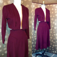 1930s Burgundy Cropped Jacket & Skirt Set