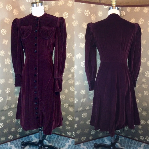 1940s Velveteen Dress or Redingote