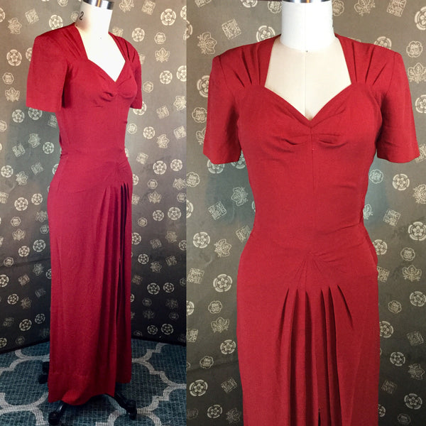 1940s Red Rayon Crepe Gown