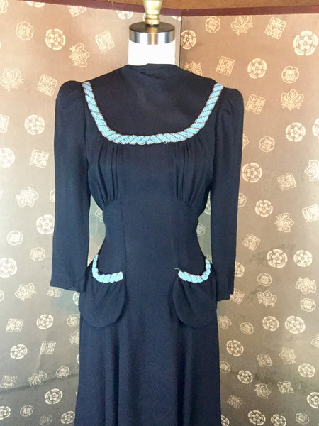 1940s Beaded Rayon Crepe Dress Hollyland Vintage 1940s Beaded Rayon Crepe Dress Hollyland Vintage