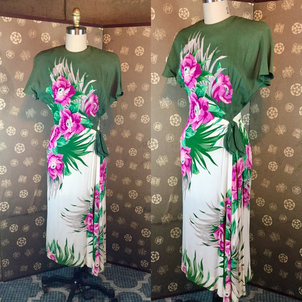 1940s Tropical Print Cocktail Dress