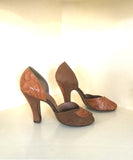 1940s Suede and Tooled Leather D'Orsay Pumps