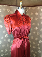 1940s Copper Satin Trapunto Dressing Gown with Train