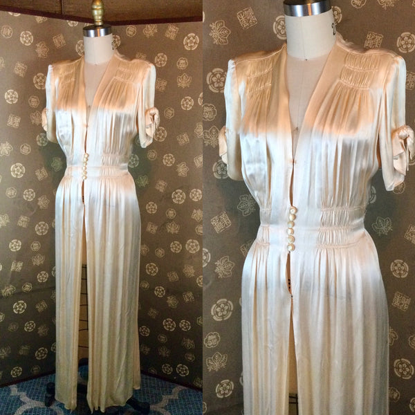 1940s Ivory Satin Dressing Gown by Tula