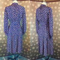 1930s Rayon Print Long Sleeve Dress