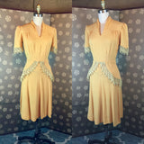 1940s Mustard Rayon Crepe Dress