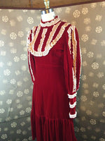 1960s Red Velvet Dress with Uneven Hem