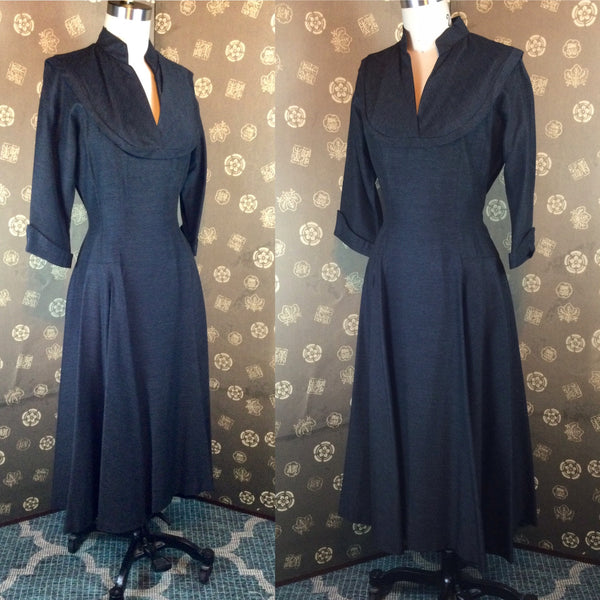 1950s Charcoal Grey Dress with Bow Back