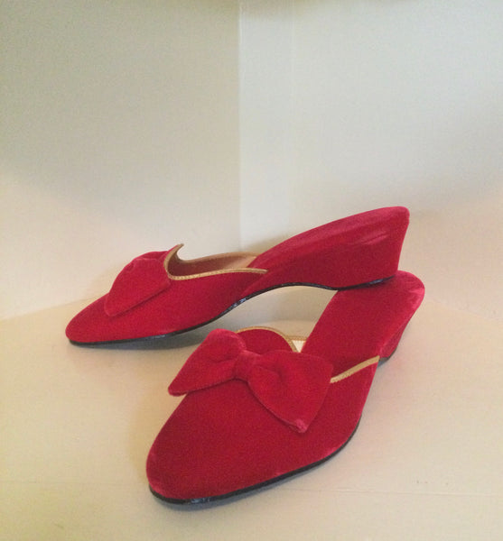 1960s Daniel Green Red Velvet Slippers