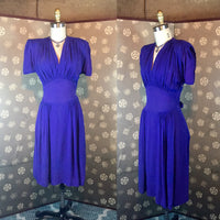 1940s Cobalt Blue Necklace Dress by Syd Juniors