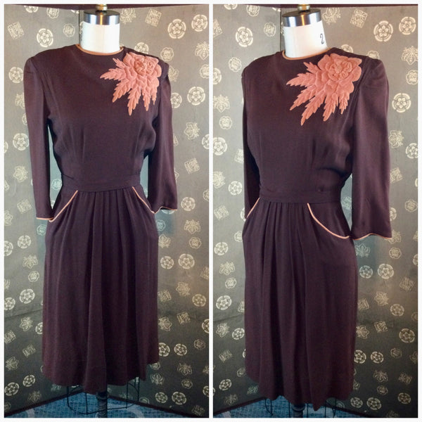 1940s Rayon Dress with Trapunto Detail