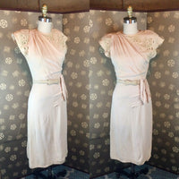 1940s Crepe Dress with Cording and Cutwork