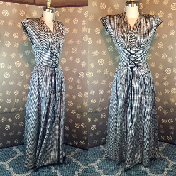 1940s Lace Front Gingham Gown