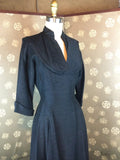 1950s Charcoal Grey Dress with Bow Back