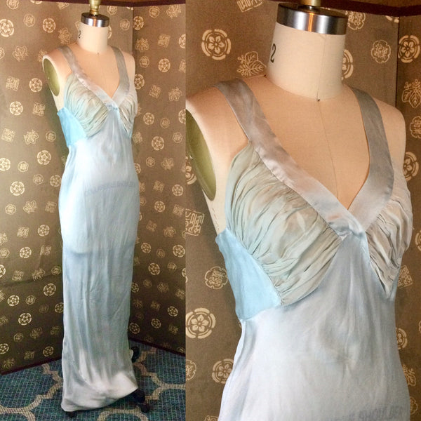 1930s / 40s Aqua Satin and Chiffon Nightgown by Ro Jene
