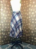 1970s Blue & Ivory Plaid Skirt