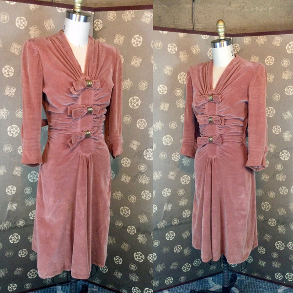 1940s Velvet Bow Trimmed Dress