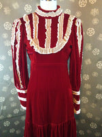 1960s Red Velvet Dress with Uneven Hem