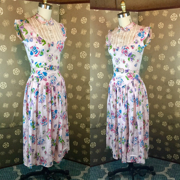 1940s Floral Voile Dress