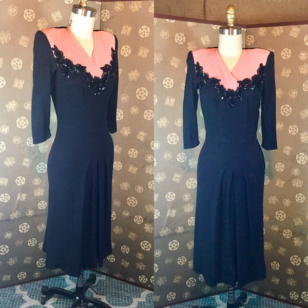 1940s Pink & Block Sequined Dress