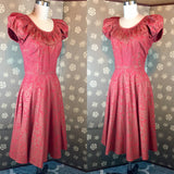 1950s Red & Gold Puff Sleeve Dress