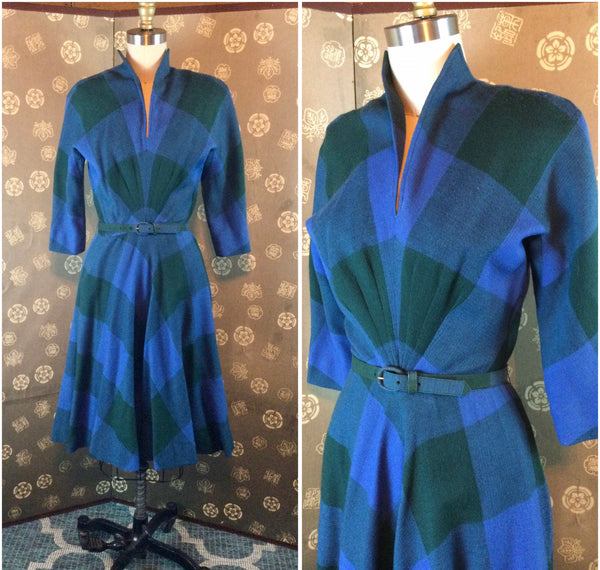 1940s Blue & Green Buffalo Check Dress Hollyland Vintage 1940s Blue & Green Buffalo Check Dress Hollyland Vintage