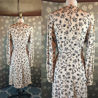 1940s Cameo Print Rayon Dress