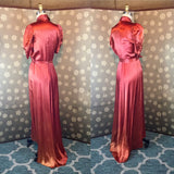 1940s Copper Satin Trapunto Dressing Gown with Train