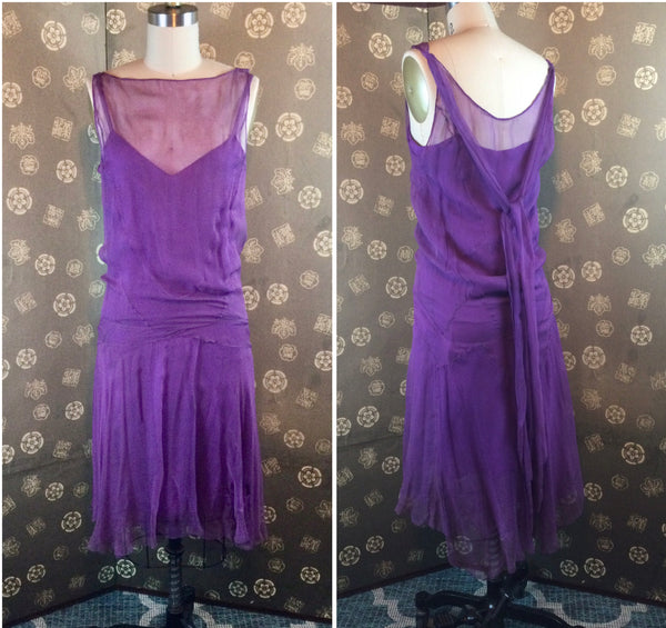 1920s Purple Chiffon Dress with Handkerchief Hem