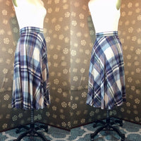 1970s Blue & Ivory Plaid Skirt