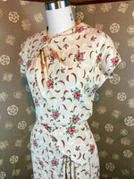 1940s Roses Novelty Print Dress with Asymmetric Shirring