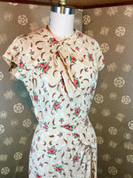 1940s Roses Novelty Print Dress with Asymmetric Shirring