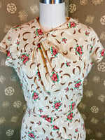 1940s Roses Novelty Print Dress with Asymmetric Shirring