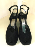 1940s Black Suede Wraparound Ankle Strap Wedges