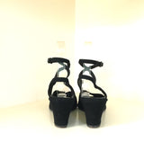 1940s Black Suede Wraparound Ankle Strap Wedges