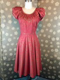 1950s Red & Gold Puff Sleeve Dress