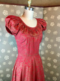 1950s Red & Gold Puff Sleeve Dress