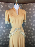 1940s Mustard Rayon Crepe Dress