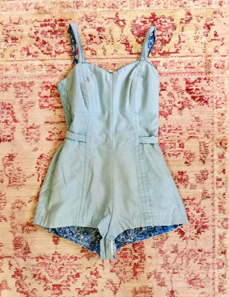 1950s Pale Blue Swimsuit / Playsuit