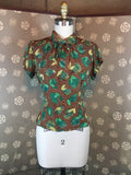 1940s Rayon Print Blouse