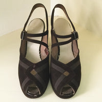 1940s Suede Peeptoe Sandals