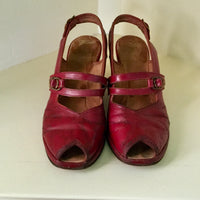 1940s Red Wedge Sandals